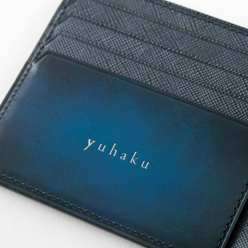 二つ折り財布イタリア産ベビーカーフ × 国産牛革 BLUE商品番号 YVP132【 yuhaku】