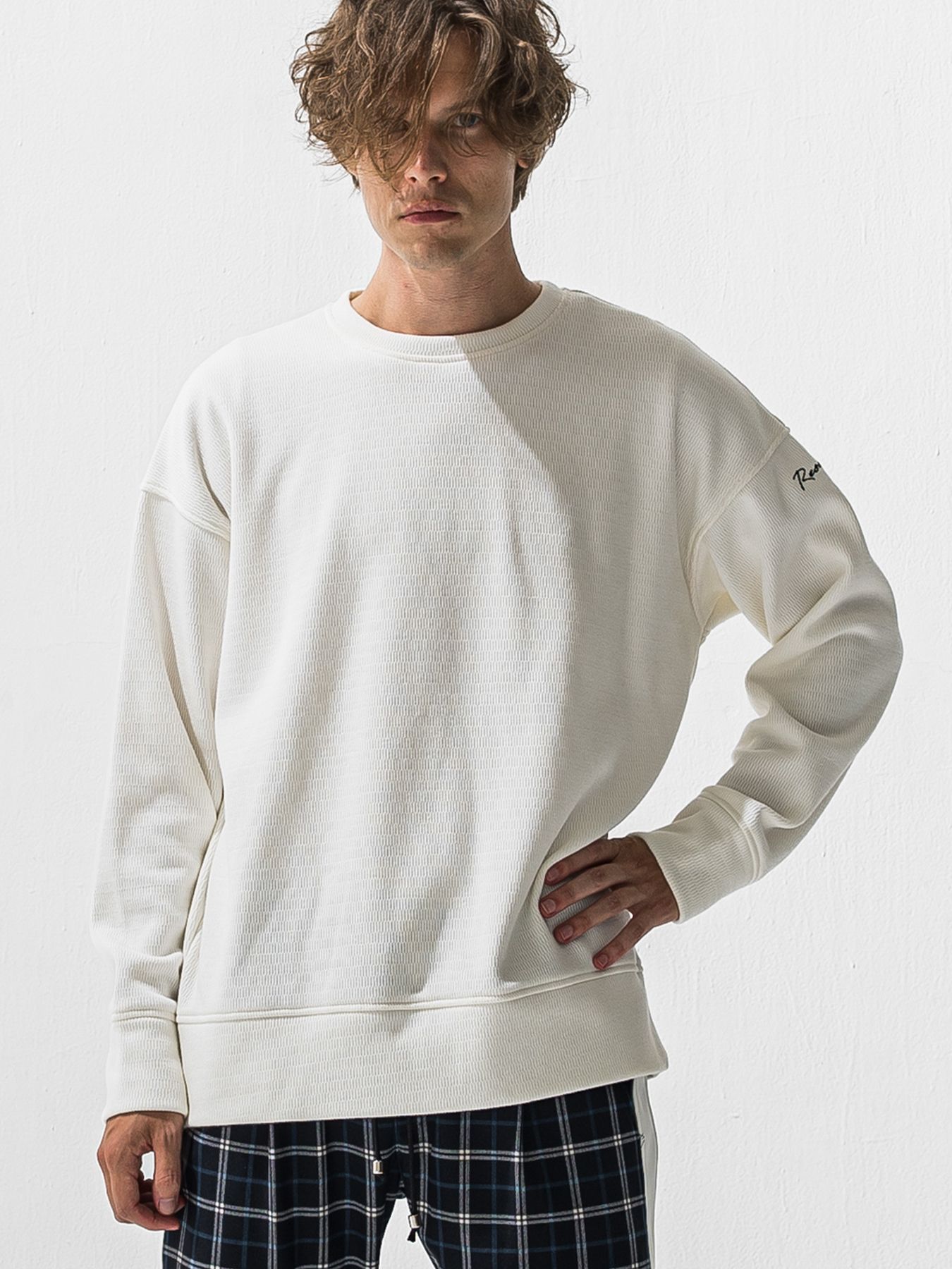 【予約品 9月6日(日) 締切】VELOURS FLEECE THERMAL LOOSE TRAINER / 裏起毛 ハニカムサーマル ルーズトレーナー / ホワイト