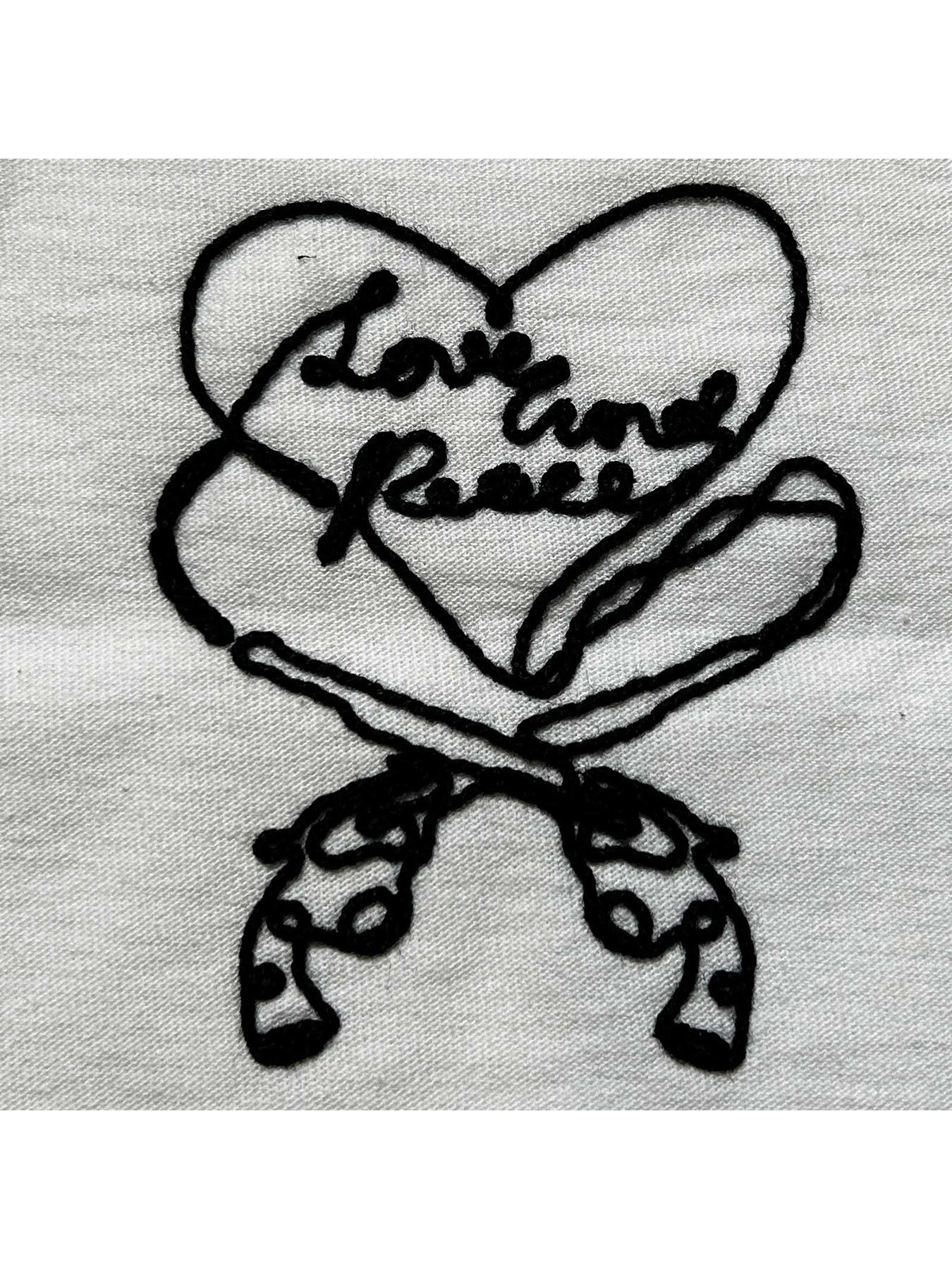 【予約品 8月10日(日) 締切 】HEART CORD EMB S/S T / ハートコード Tシャツ / 刺繍 ホワイト×ブラック