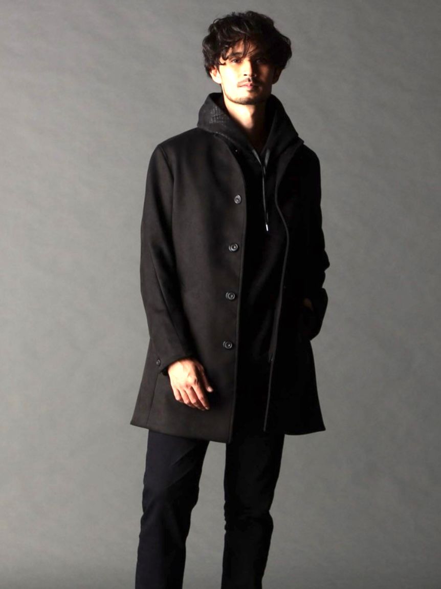 ベストライナー付き スタンドコート撥水性 ブラック【NICOLE CLUB FOR MEN】