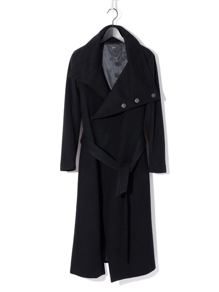Beaver Wool High collar Wrap Maxi Coat / ブラック 【ys Yuji SUGENO】