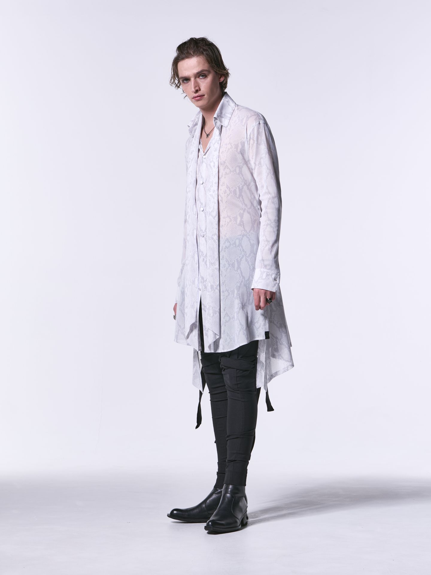 《予約品1月13日 10時締め》 FlareShirt / メッシュフレアシャツ / ホワイトパイソン