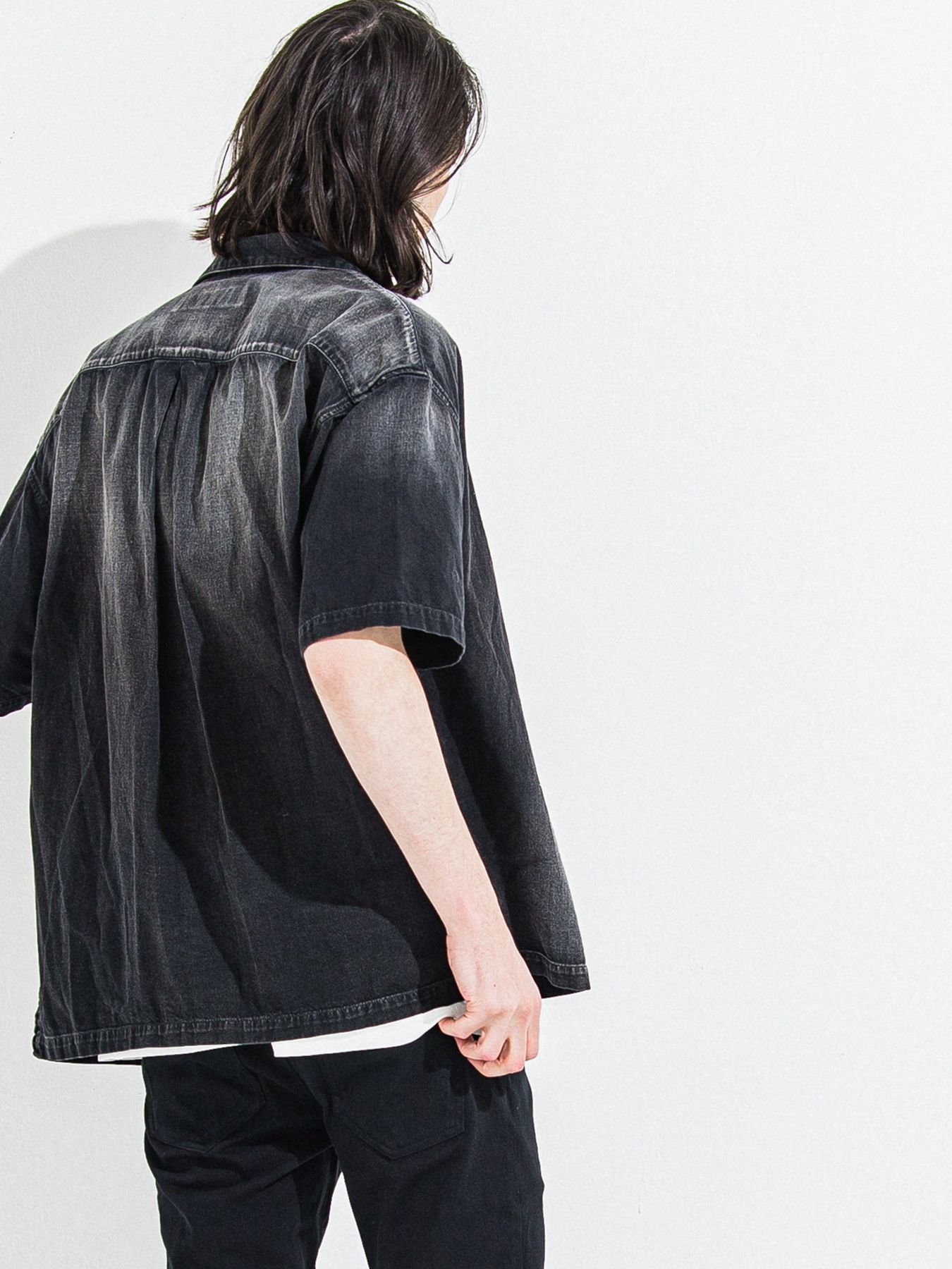 【予約品 】ZACK HALF DENIM SHIRT / ザックハーフスリーブデニムシャツ / ブラックプリント