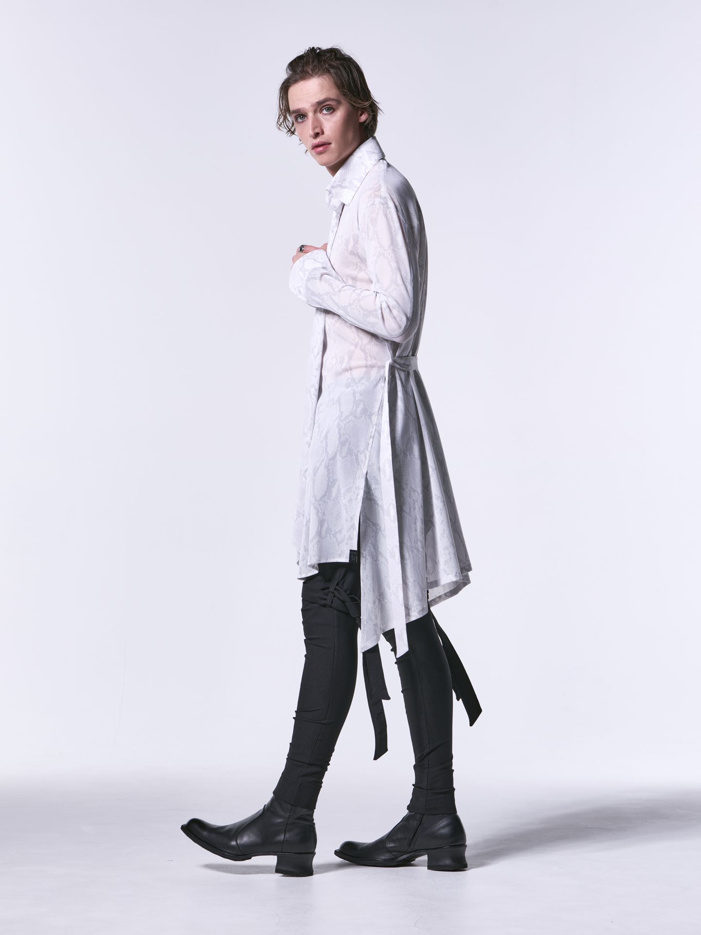 《予約品1月13日 10時締め》 FlareShirt / メッシュフレアシャツ / ホワイトパイソン