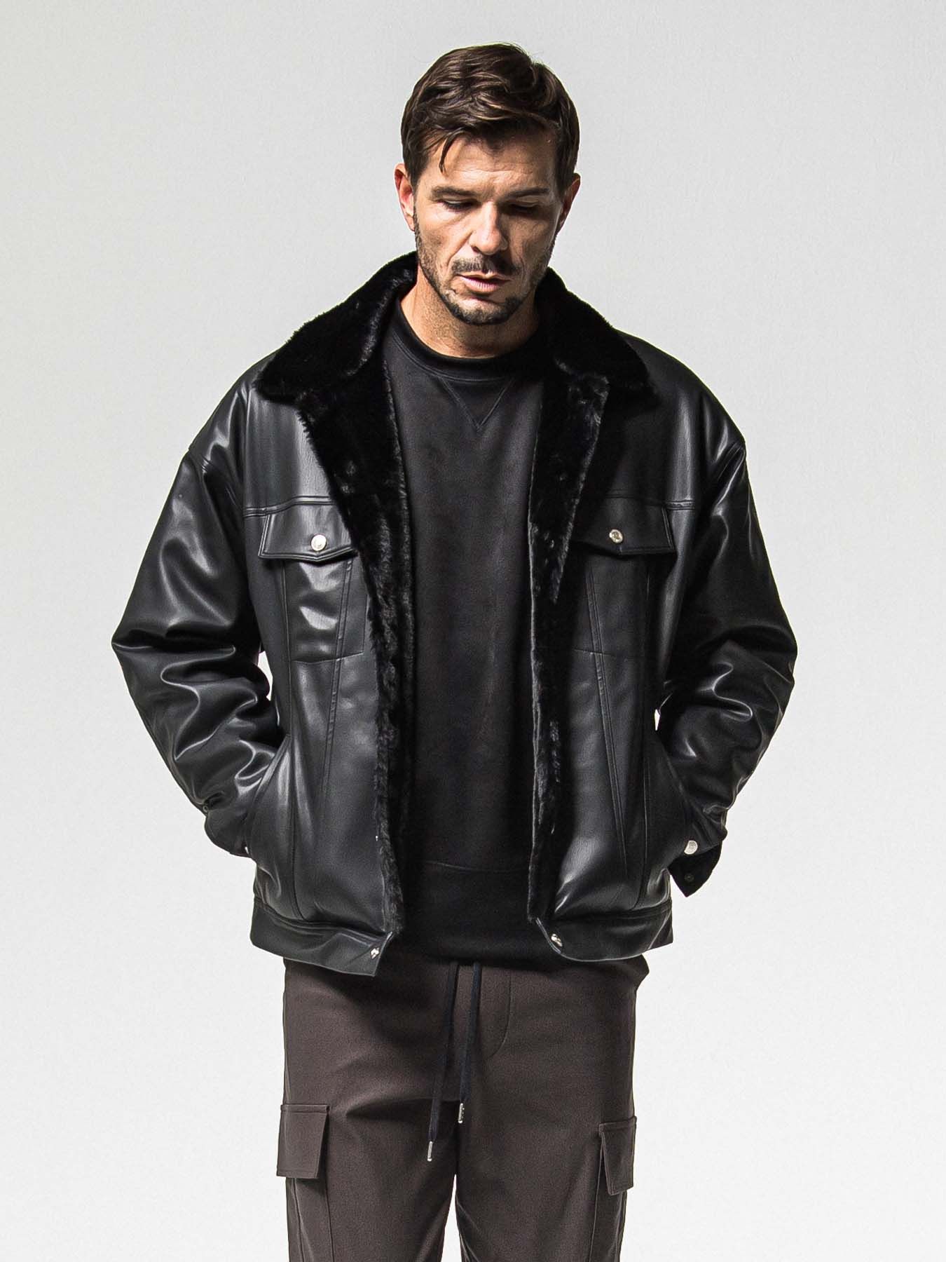 【予約品 8月31日(日) 締切】LEATHER FUR OVER G / レザーファーオーバーGジャケット / ブラック