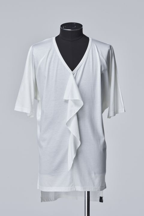 《予約》 Viscose Organic Frill V Dolman T-Shirt / ホワイト 【THE ONENESS】 11月以降入荷予定