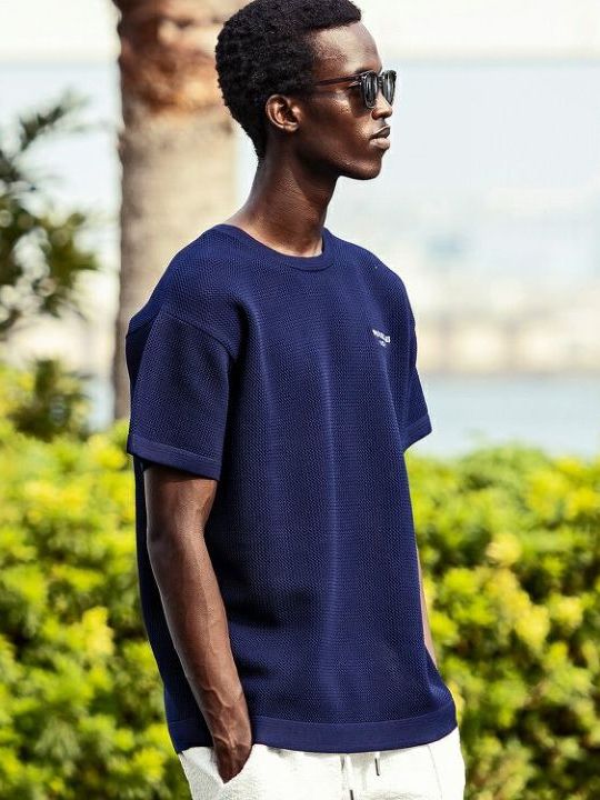 メッシュニット半袖Tシャツ / ネイビー