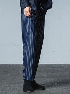 《予約品》 CHRIS EASY WIDE TUCK PANTS  / ワイドタックパンツ / ネイビー・ストライプ