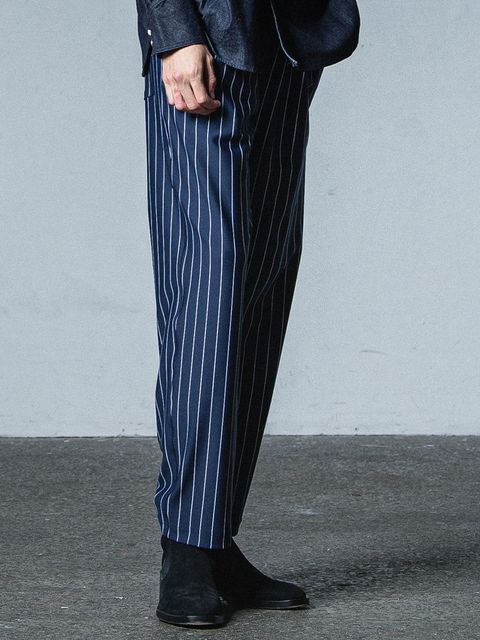 《予約品》 CHRIS EASY WIDE TUCK PANTS  / ワイドタックパンツ / ネイビー・ストライプ