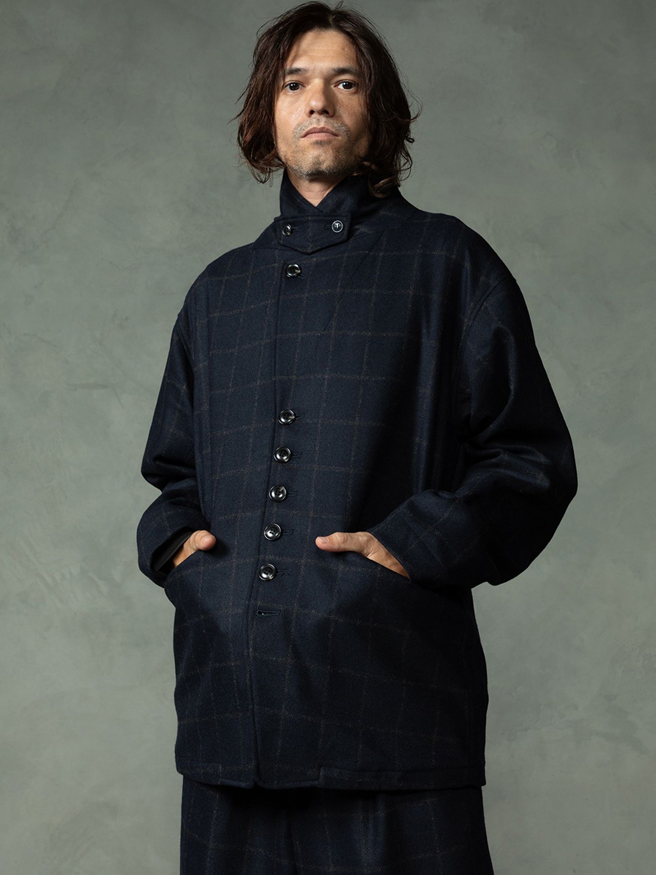 【予約品 7月5日(日) 締切】PEAK-JACKET windowpane / ウィンドーペイン ウールジャケット / ネイビーチェック