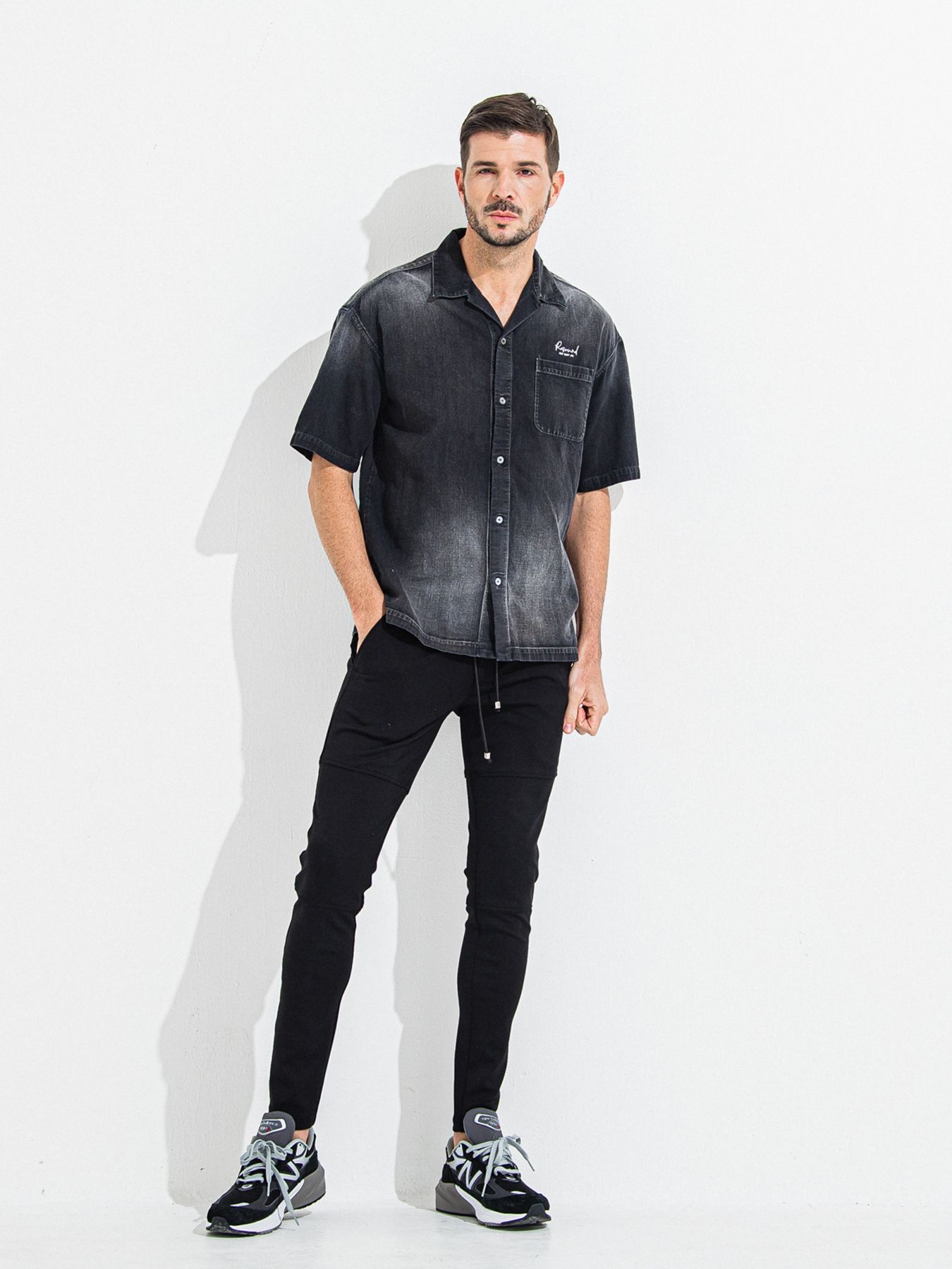 【予約品 】ZACK HALF DENIM SHIRT / ザックハーフスリーブデニムシャツ / ブラックプリント