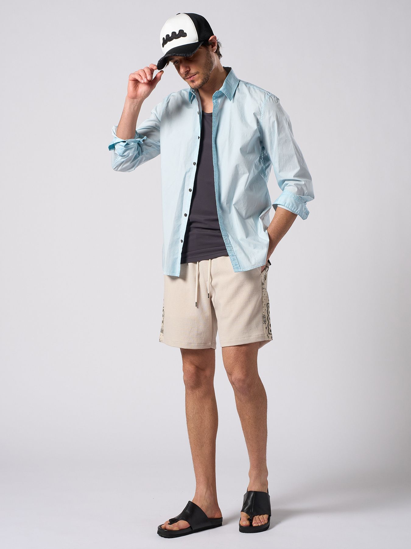 【予約品 1月25日(日) 締切】bandana print panel shorts / バンダナプリントパネル ショーツ / ベージュ