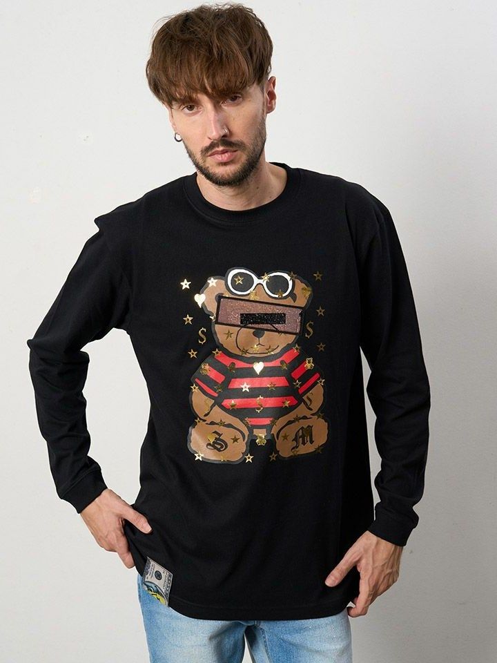 5.6ozコットン天竺 MADGEシークインLS Tシャツ / ブラック 【STUD MUFFIN(スタッドマフィン)】