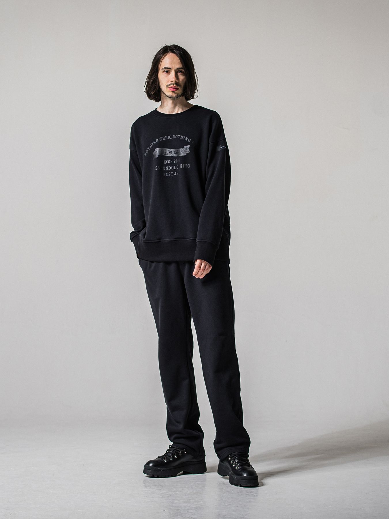 【予約品 11月16日(日) 締切】HF URAKE COLLEGE DROP TRAINER / 裏毛 カレッジロゴルーズ トレーナー / ブラック