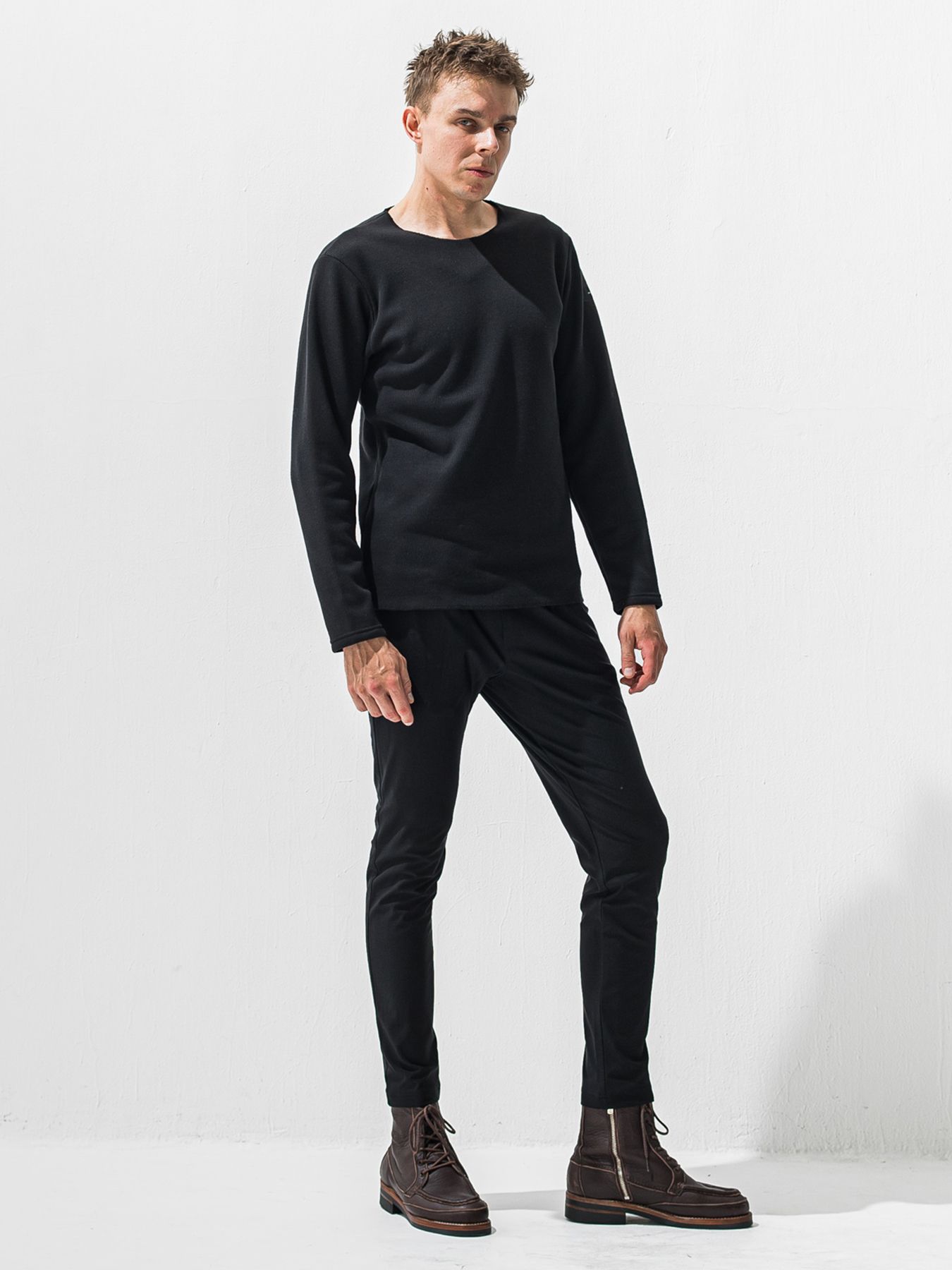 【予約品 9月6日(日) 締切】VELOURS FLEECE NEO THERMAL / 裏起毛 ハニカムサーマル ロングスリーブTシャツ / ブラック