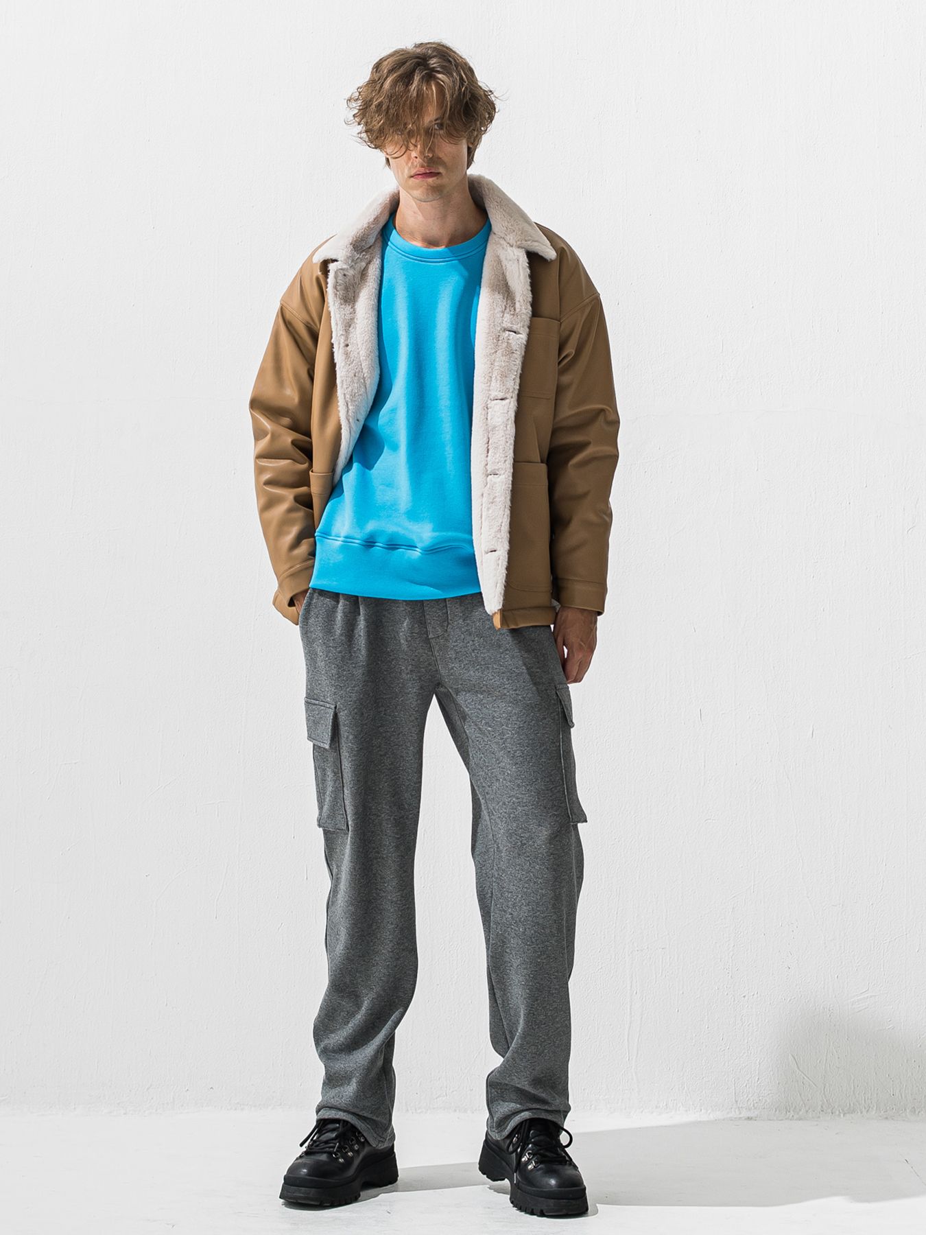【予約品 9月6日(日) 締切】LEATHER FUR COVERALL / レザー ファー カバーオール / ベージュ