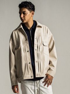《予約9月1日18時締め》 LEATHER OVER 2ND G  / エコレザーGジャン / オフホワイト