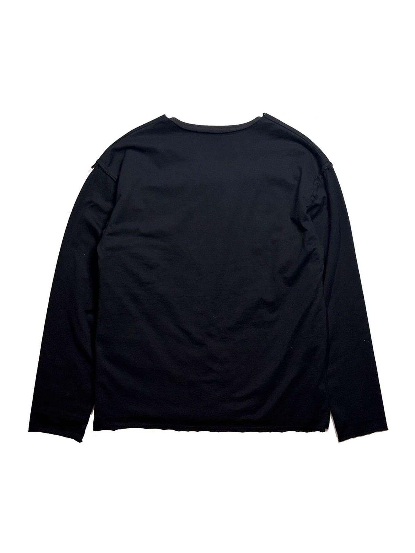 【予約品 3月9日(月) 18:00 締切】EMB CUT W FACE T / メッセージ刺繍 カット Wフェイス ロンT / ブラック×グレー