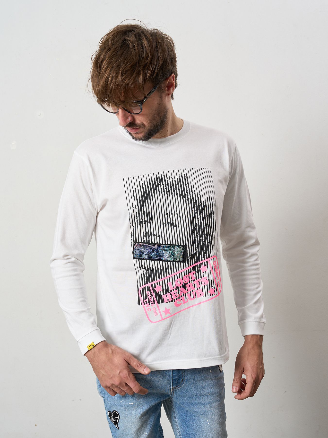 【予約品 5月8日(木) AM10時 締切】 5.6ozコットン天竺 LOST HEARTS シークインLS Tシャツ / ホワイト