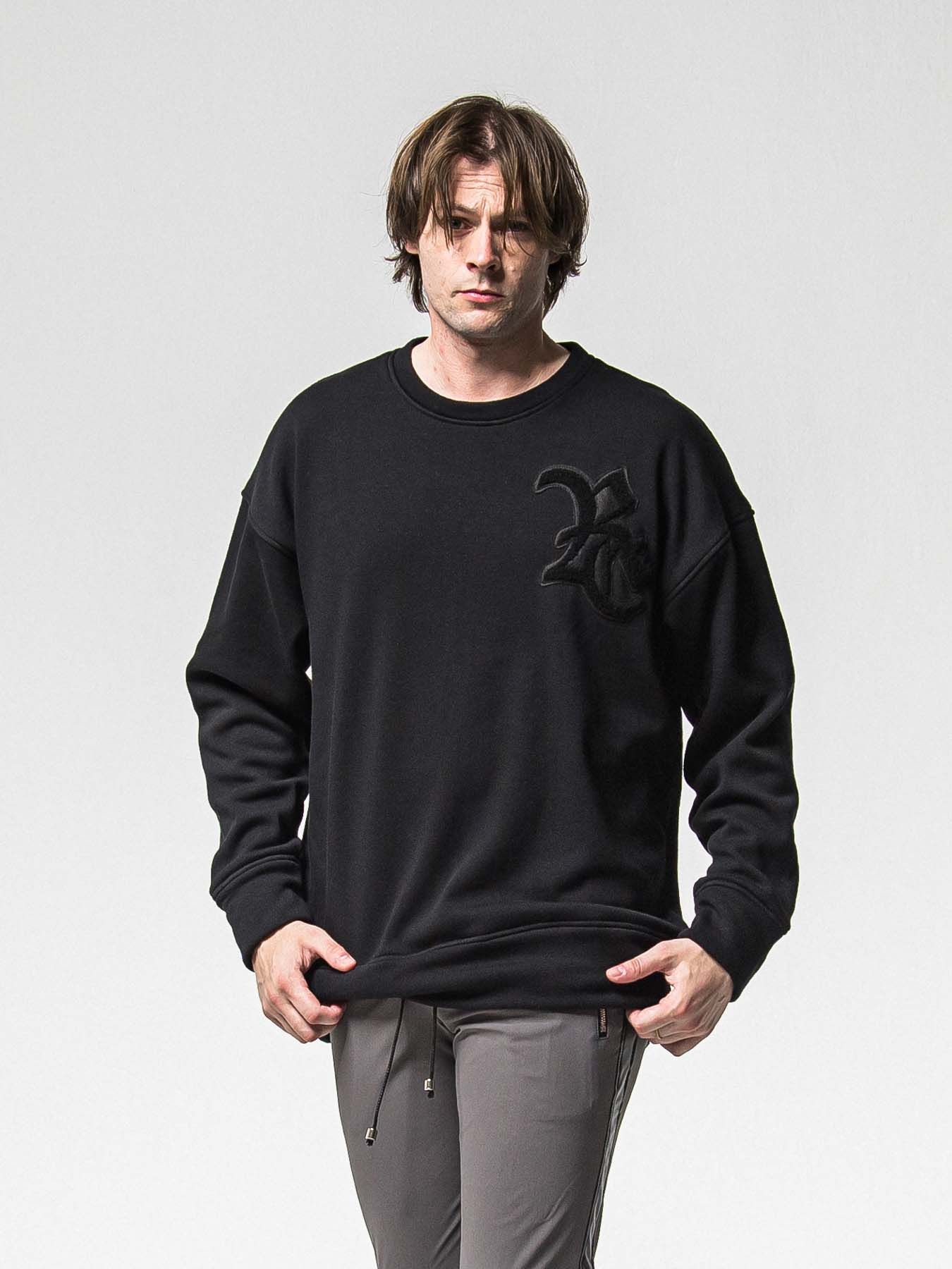 【予約品 8月31日(日) 締切】RC CHENILLE VELOURS FLEECE DROP TRAINER / RCサガラ刺繍ワッペン ベロアフリース ドロップショルダートレーナー / ブラック