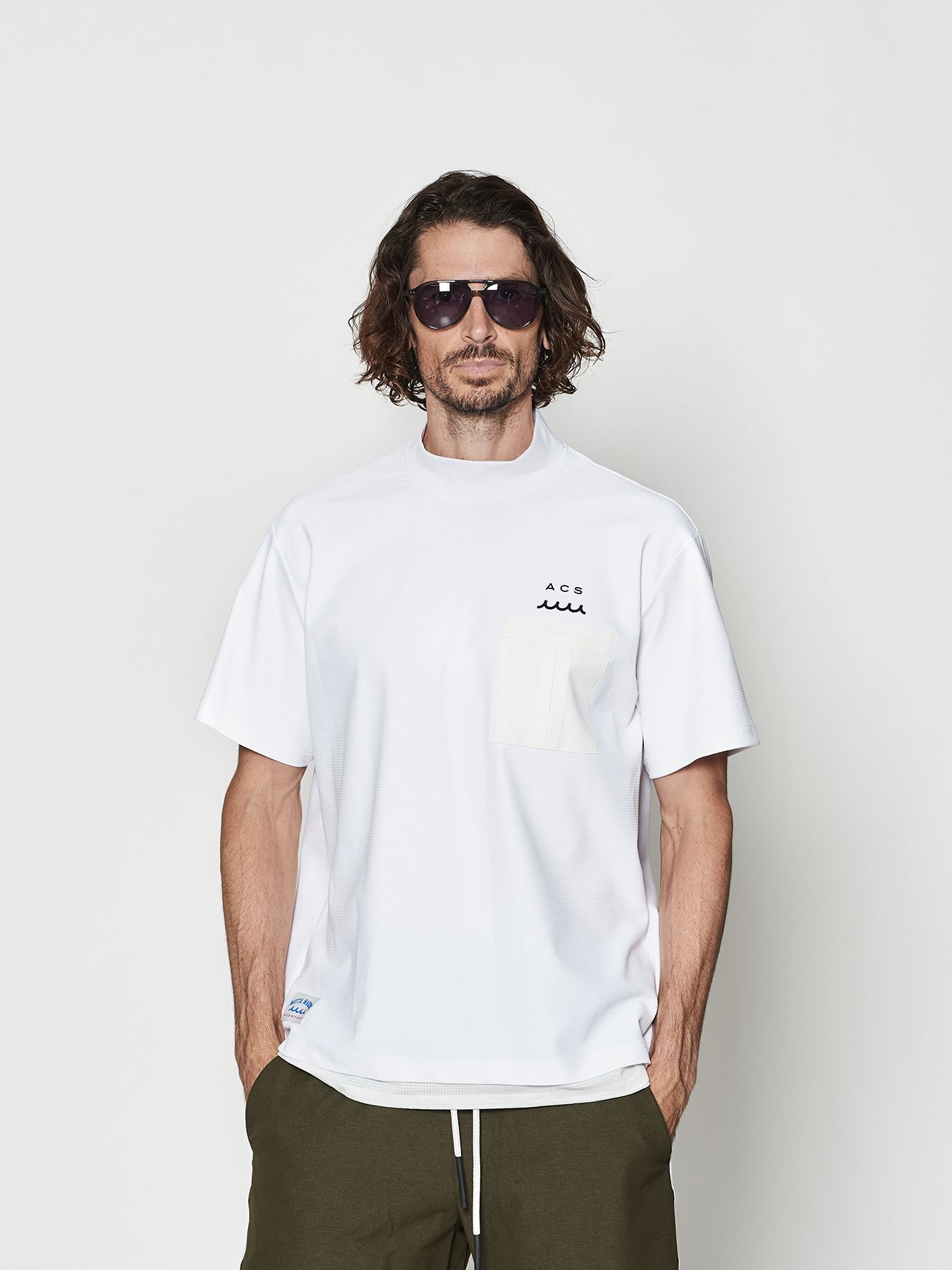 【予約品 10月9日(木) 締切】muta Mesh Mockneck S-S Top / モックネックTシャツ / ホワイト【Acanthus × muta MARINE】