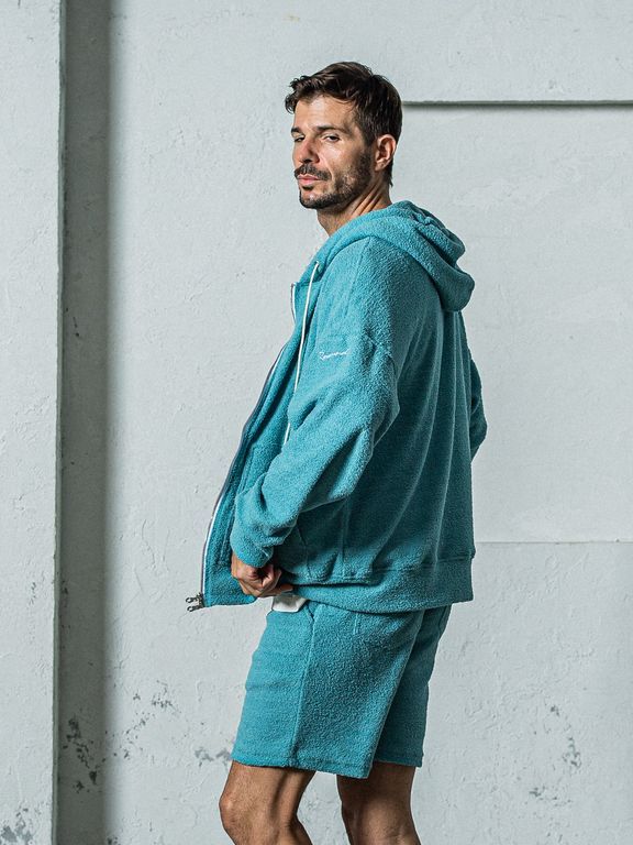 《予約11月17日19時締め》 MOLE YARN PILE zip loose hoodie / ジップフーディ / ブルーグリーン
