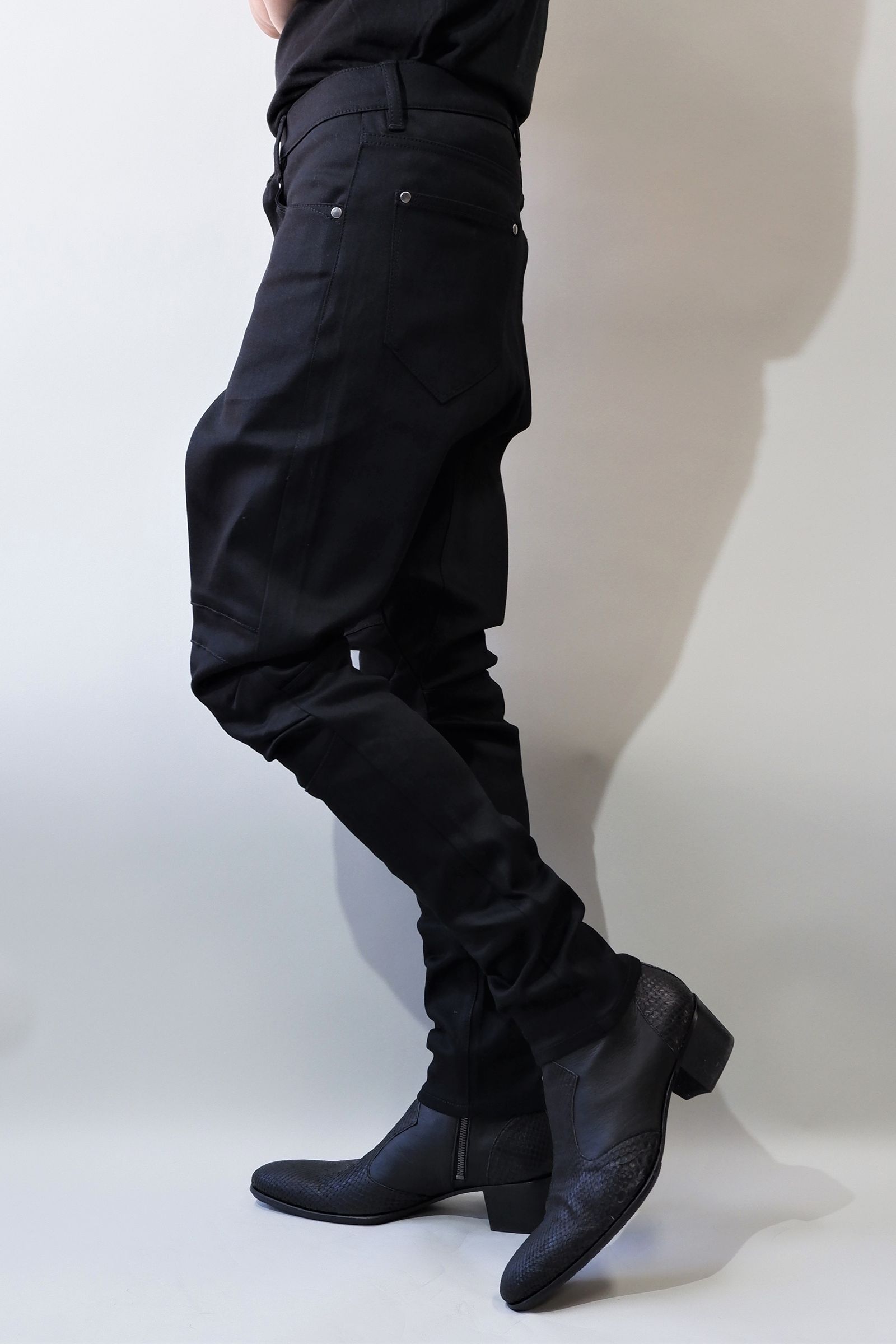 Supima High Power Stretch Denim Semi Sarouelセミサルエル Pants / BLACK 【ys Yuji SUGENO】