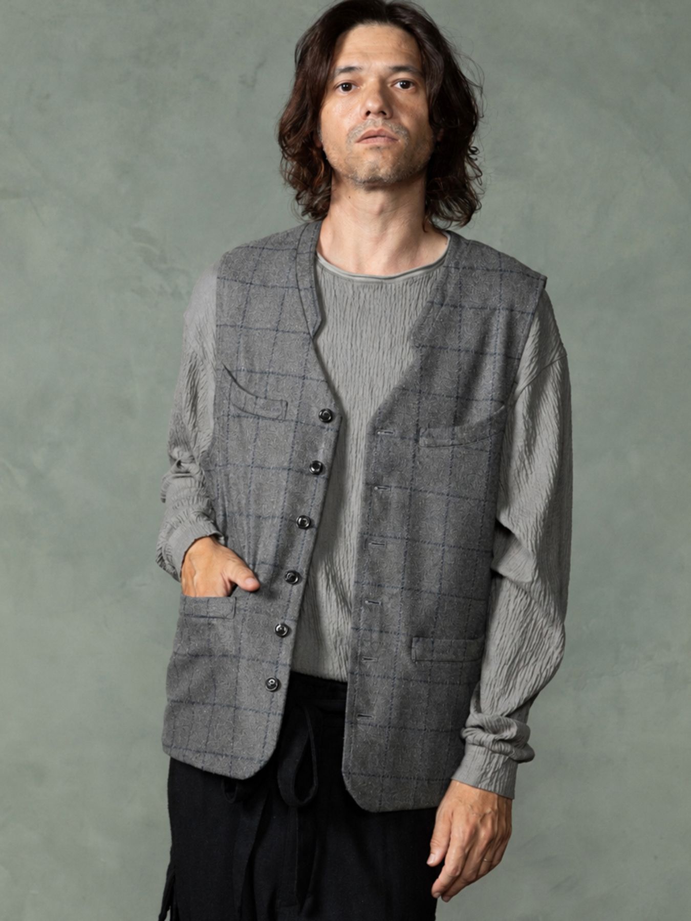 【予約品 7月5日(日) 締切】FRENCH GILET windowpane / ウィンドーペイン ウールベスト / グレーチェック