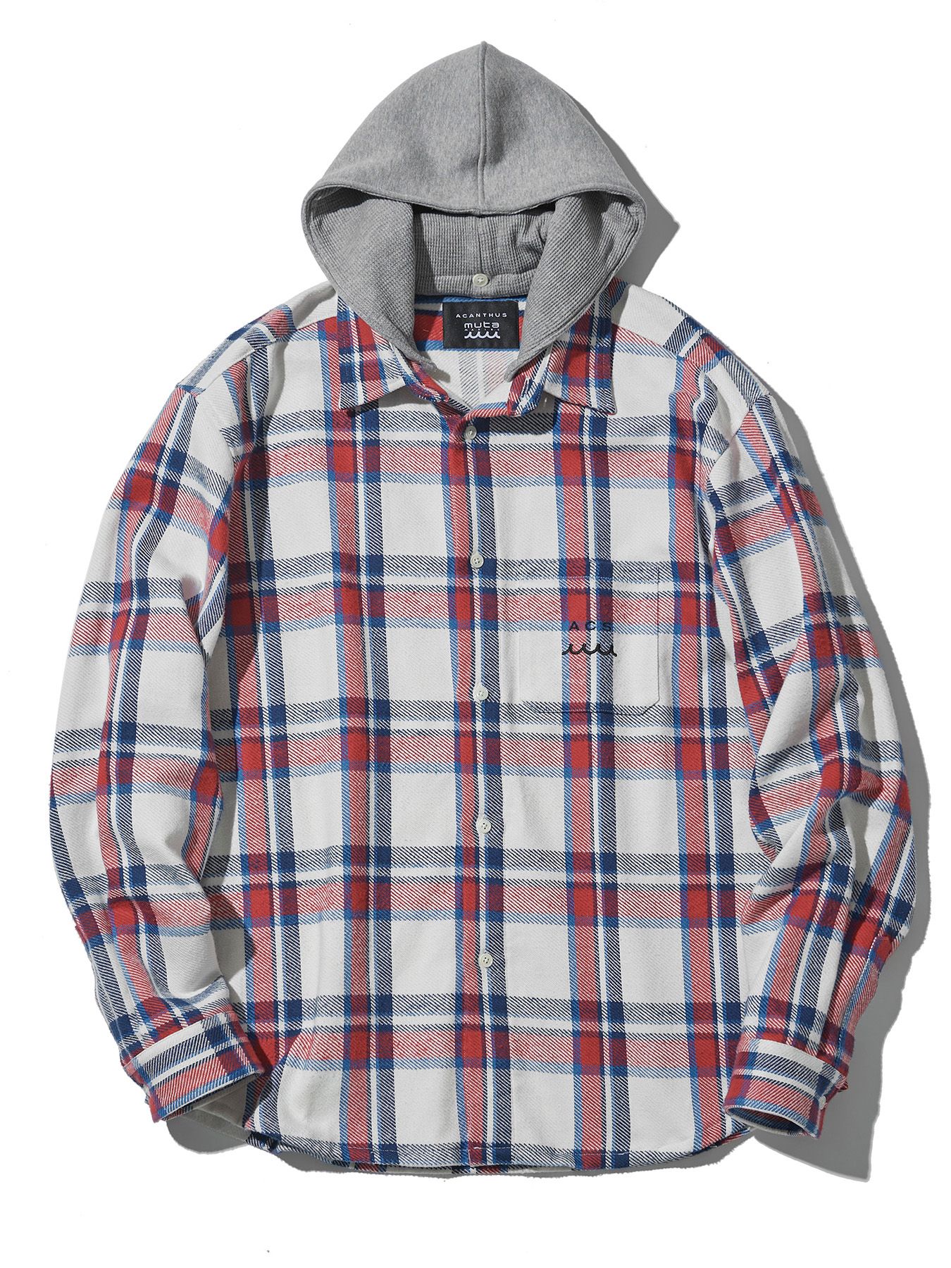 【予約品 】muta Hooded Flannel Shirts / フードシャツジャケット / ホワイト【Acanthus × muta MARINE】