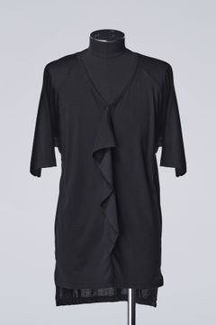 《予約》 Viscose Organic Frill V Dolman T-Shirt / ブラック 【THE ONENESS】 12月以降入荷予定