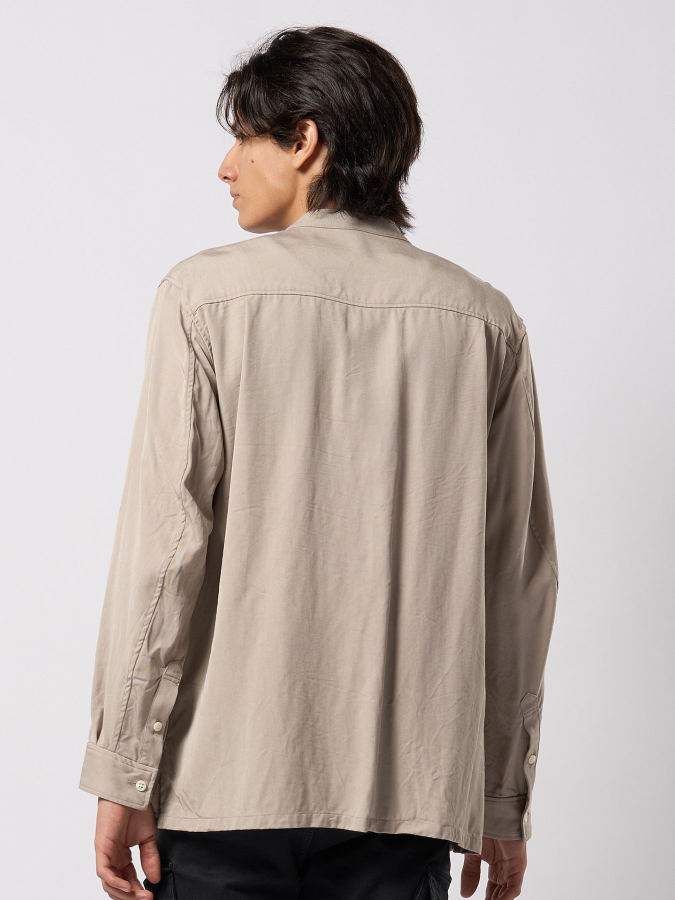 【予約品 9月23日(火) 締切】band collar shirt coat / バンドカラー シャツコート / グレージュ