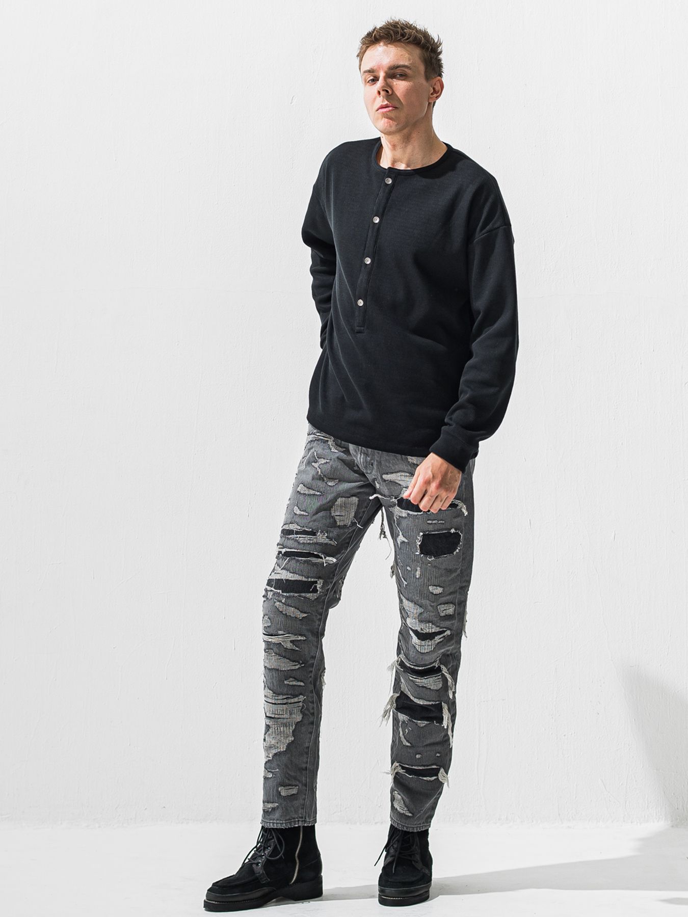 【予約品 9月6日(日) 締切】SCOTT JEANS / ライトオンスヴィンテージジーンズ / ブラック スペシャルクラッシュ
