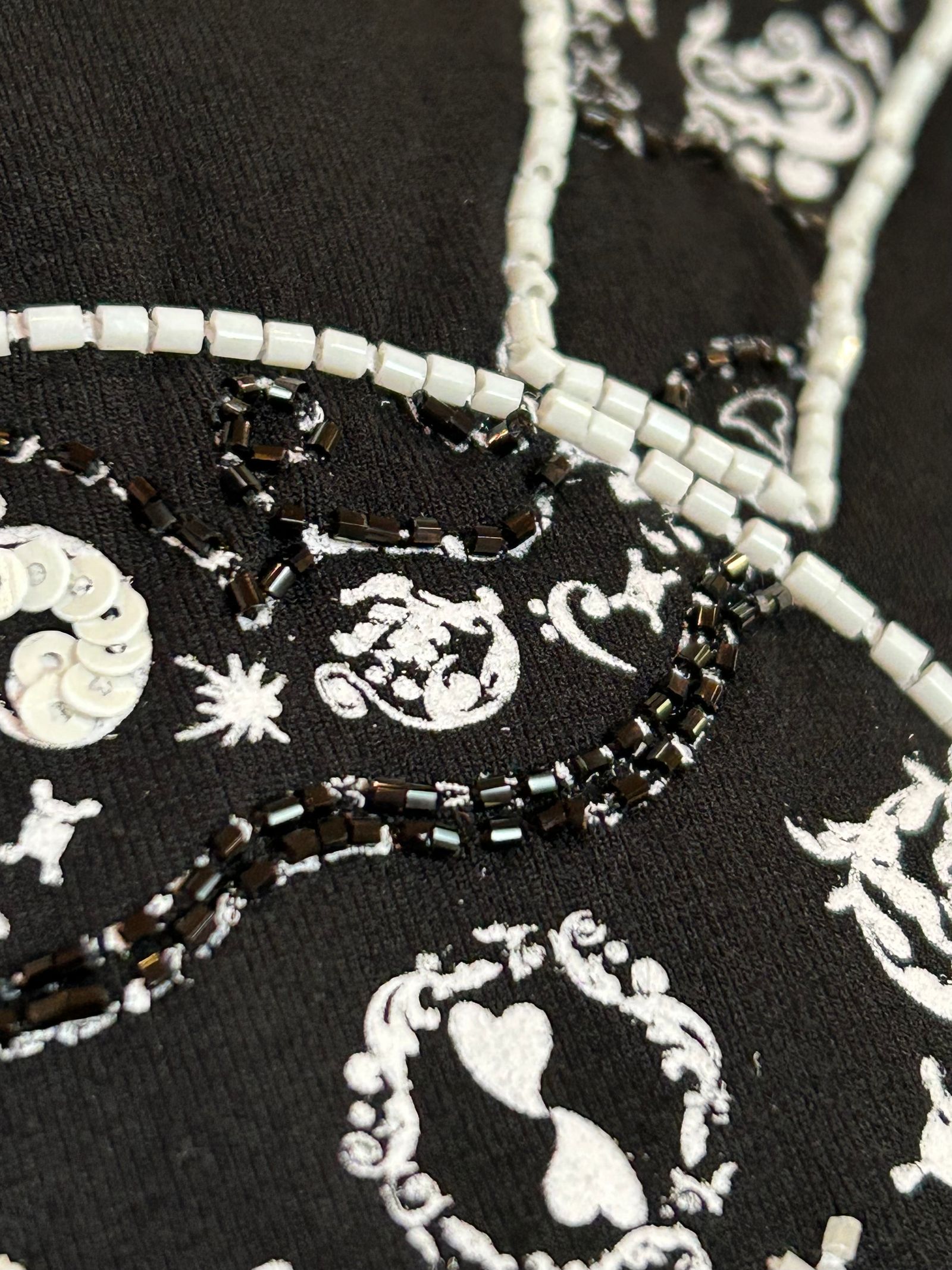 PAISLEY HEART SKULL T スパンコール＆ビーズ ブラック 【Roen】