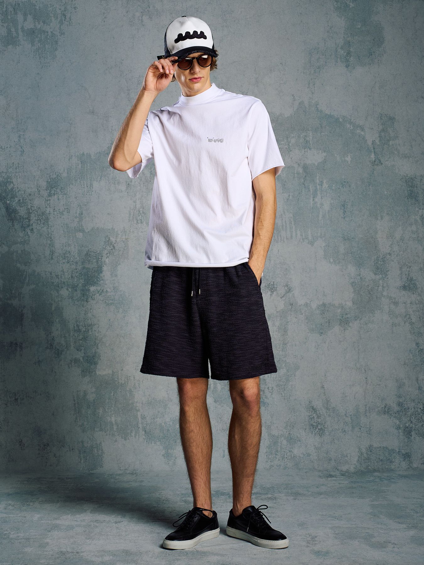 【予約品 1月25日(日) 締切】muta × wjk collection：knit jacquard relax shorts / ニットジャガード リラックスショーツ / ブラック