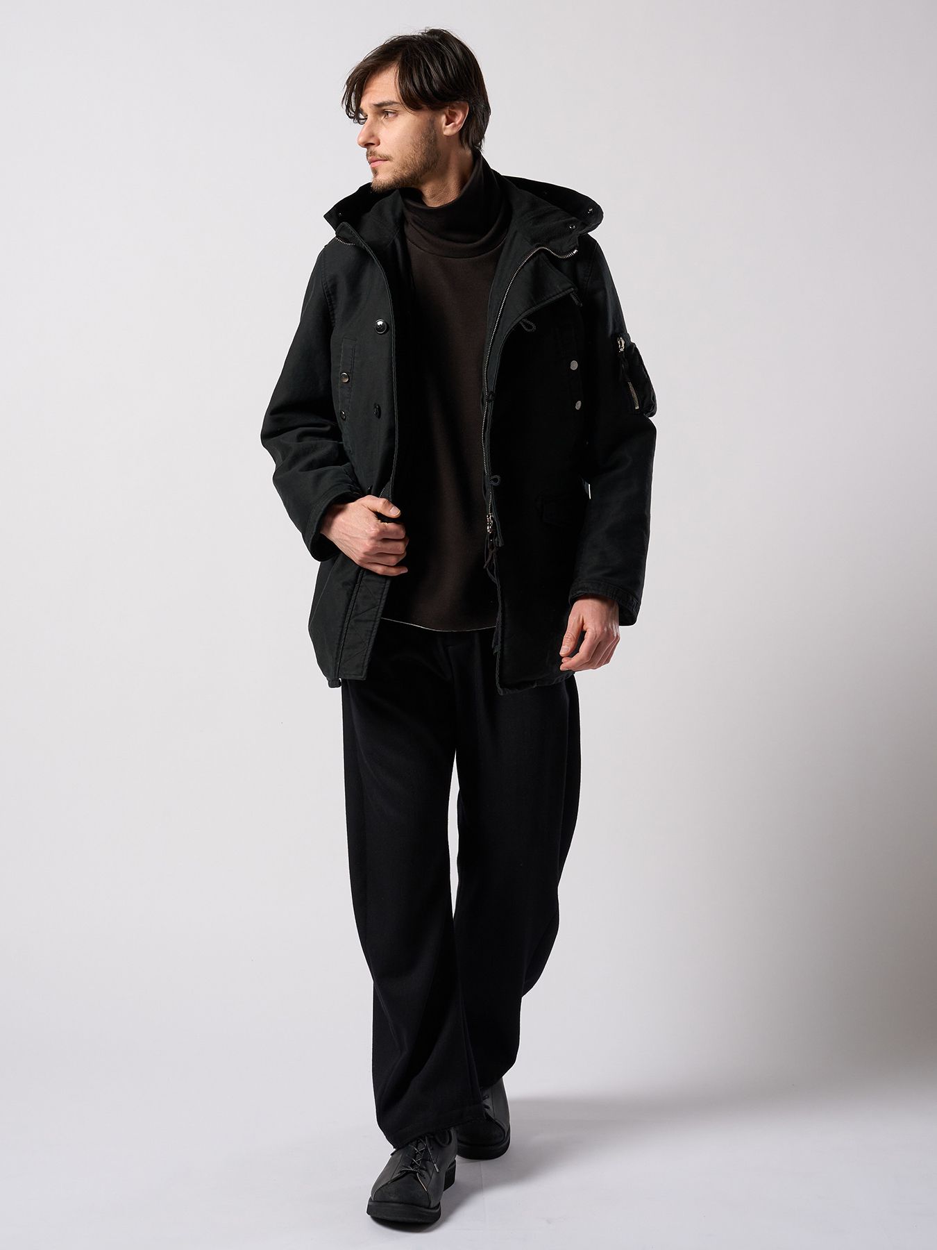 【予約品 4月19日(日) 18時締切】venetian stripe wide banana slacks / ヴェネツィアン ストライプ ワイドバナナスラックス / ブラック