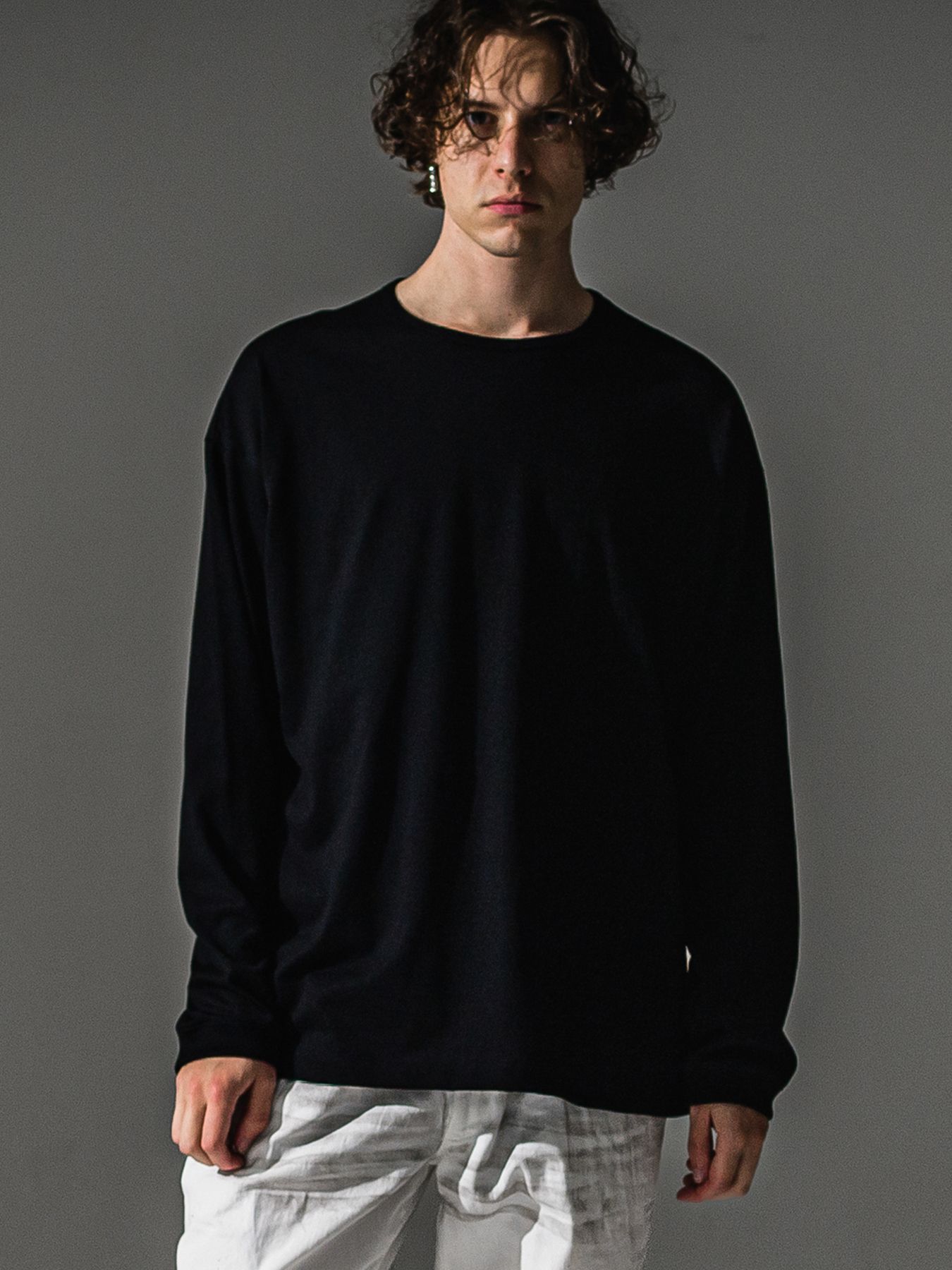 【予約品】PIN ST RC over longsleave Tee / ピンストライプロゴ オーバーサイズ ロングスリーブ Tシャツ / ブラック