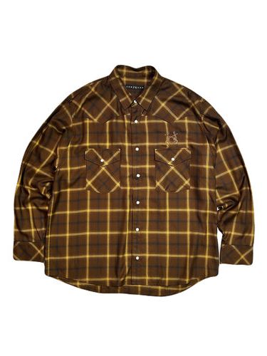 OMBRE CHECK SHIRT  刺繍入りブラウン / roarguns