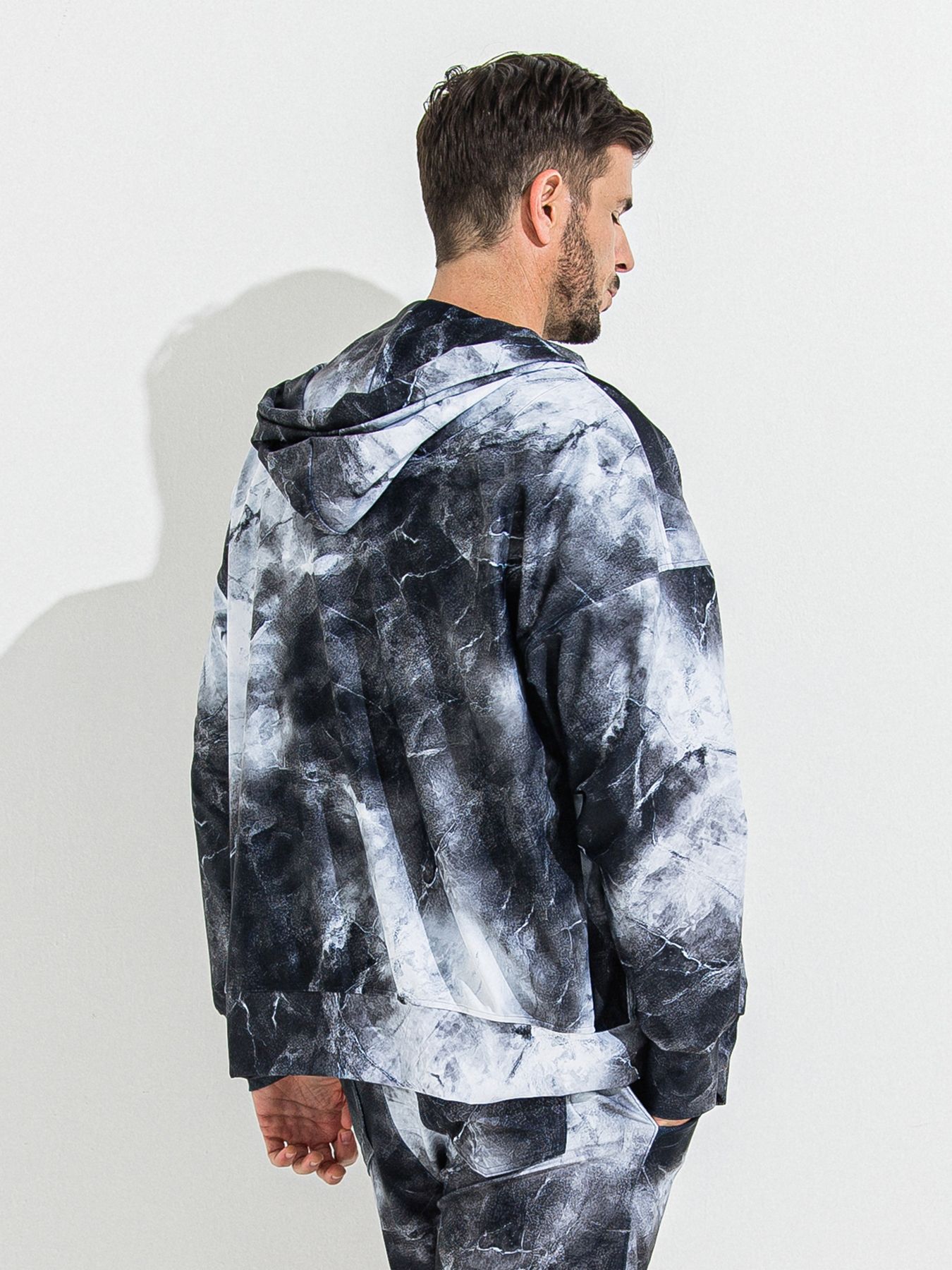 【予約品 】RASH OVER ZIPUP HOODIE / ラッシュガード オーバーサイズジップアップパーカー / マーブルブラック