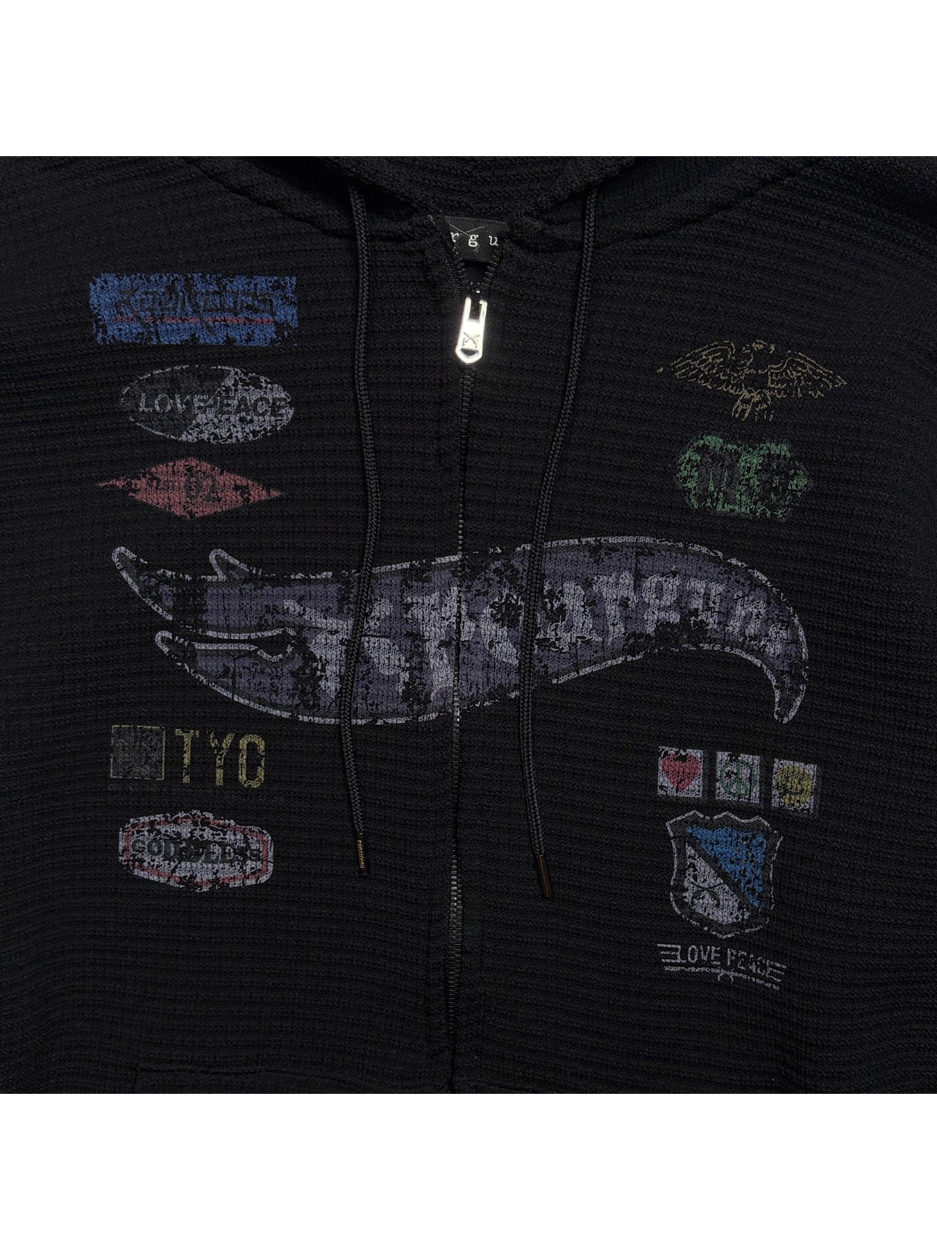 【予約品 3月9日(月) 18:00 締切】PRINT WAFFLE HOODIE / プリント ビッグワッフル ジップフーディ  / ブラック