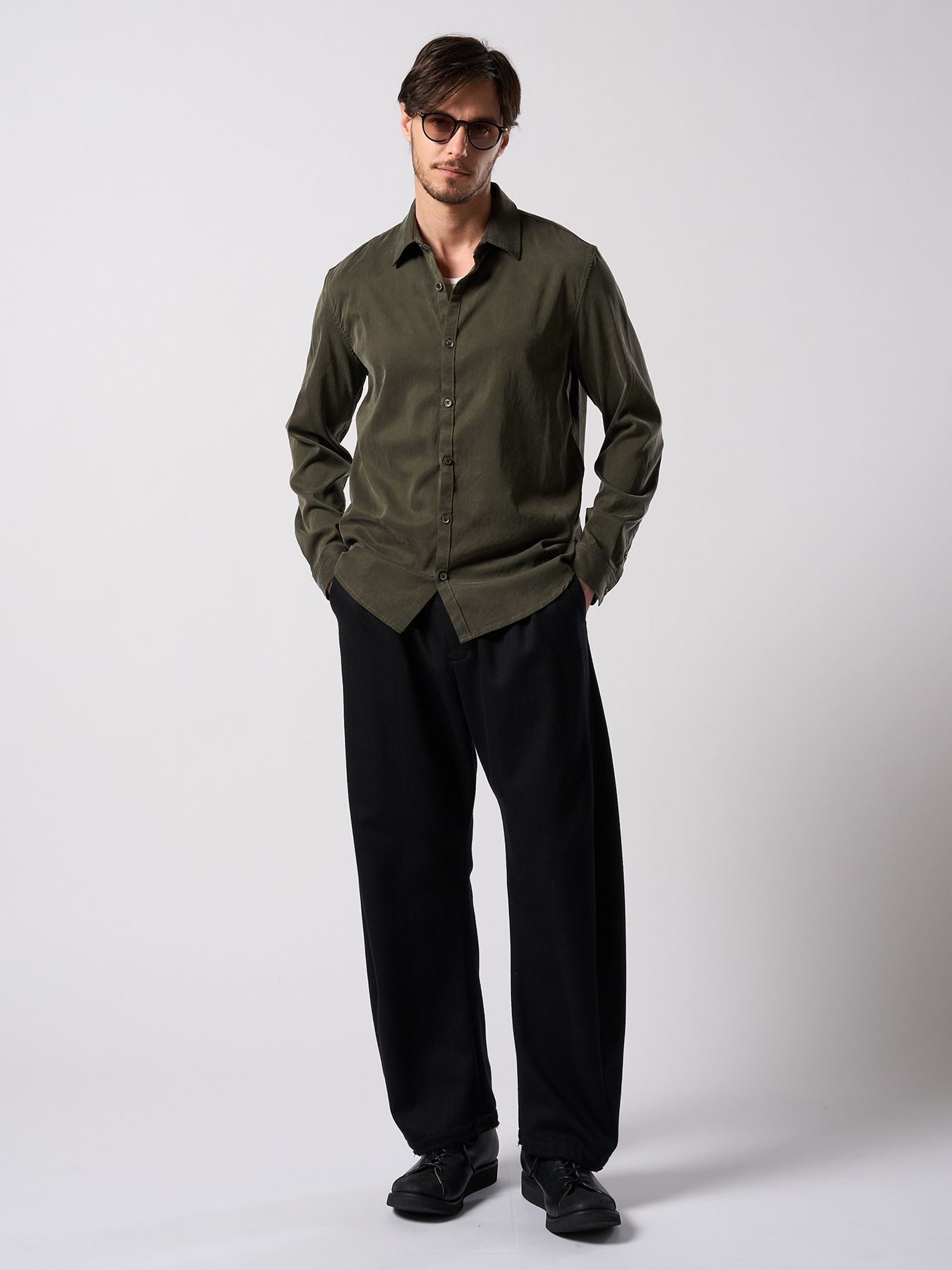 【予約品 4月19日(日) 18時締切】cupuro fibril dress shirt / キュプラフィブリル ドレスシャツ / フェードカーキ