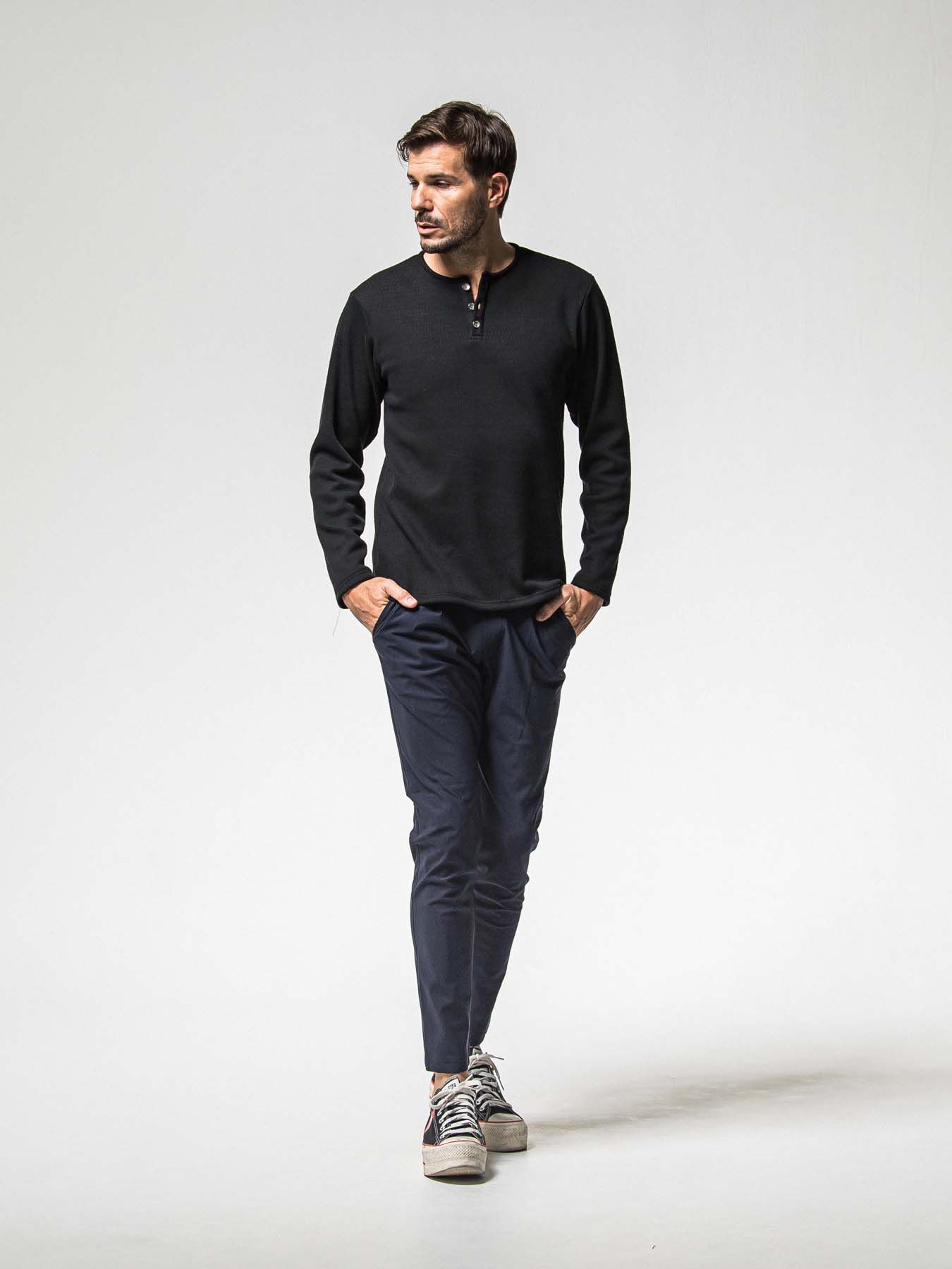 【予約品 8月31日(日) 締切】VELOURS FLEECE THERMAL HENRY / ベロアフリース サーマル ヘンリーネック / ブラック