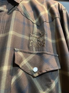 OMBRE CHECK SHIRT  刺繍入りブラウン / roarguns