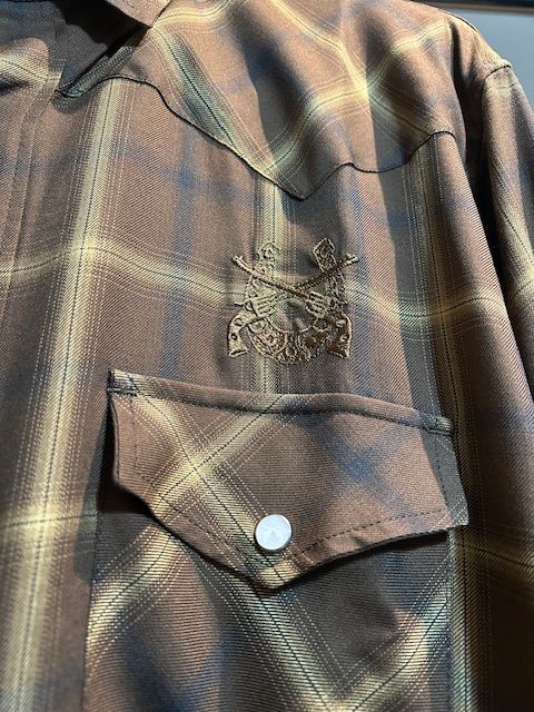 OMBRE CHECK SHIRT  刺繍入りブラウン / roarguns