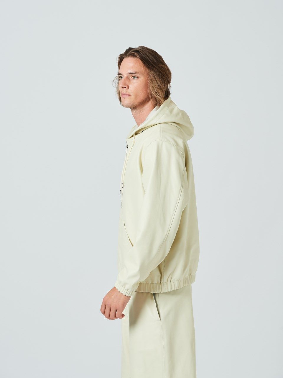 (予約品2023年10月19日18時締め) Leather Hooded Jakcet / レザーフードジャケット / ホワイト