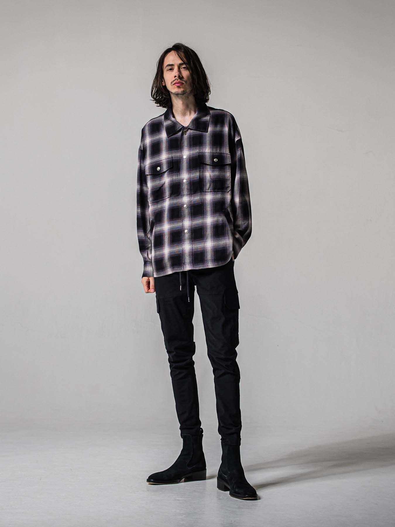 【予約品 11月16日(日) 締切】50s CHECK JK / オンブレチェック シャツジャケット / ブラック