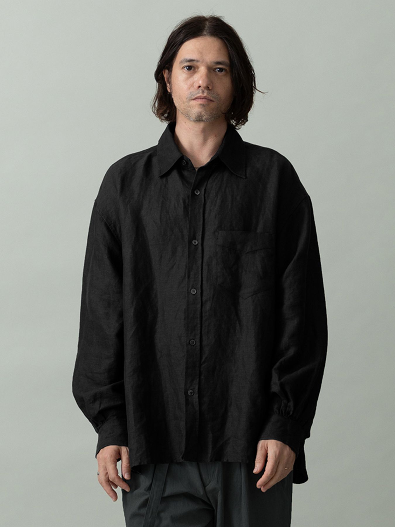 【予約品 2月1日(日) 締切】GATHERLINEN SHIRTS / リネンシャツ / ブラック