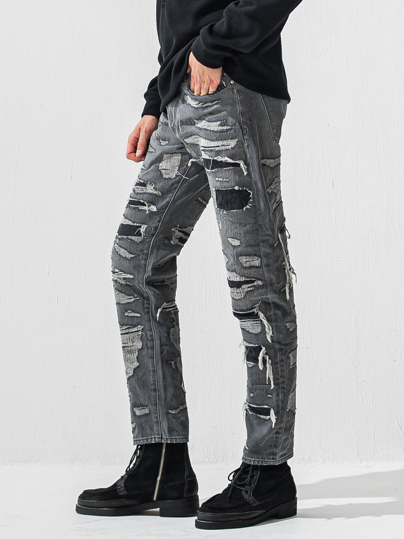 【予約品 9月6日(日) 締切】SCOTT JEANS / ライトオンスヴィンテージジーンズ / ブラック スペシャルクラッシュ