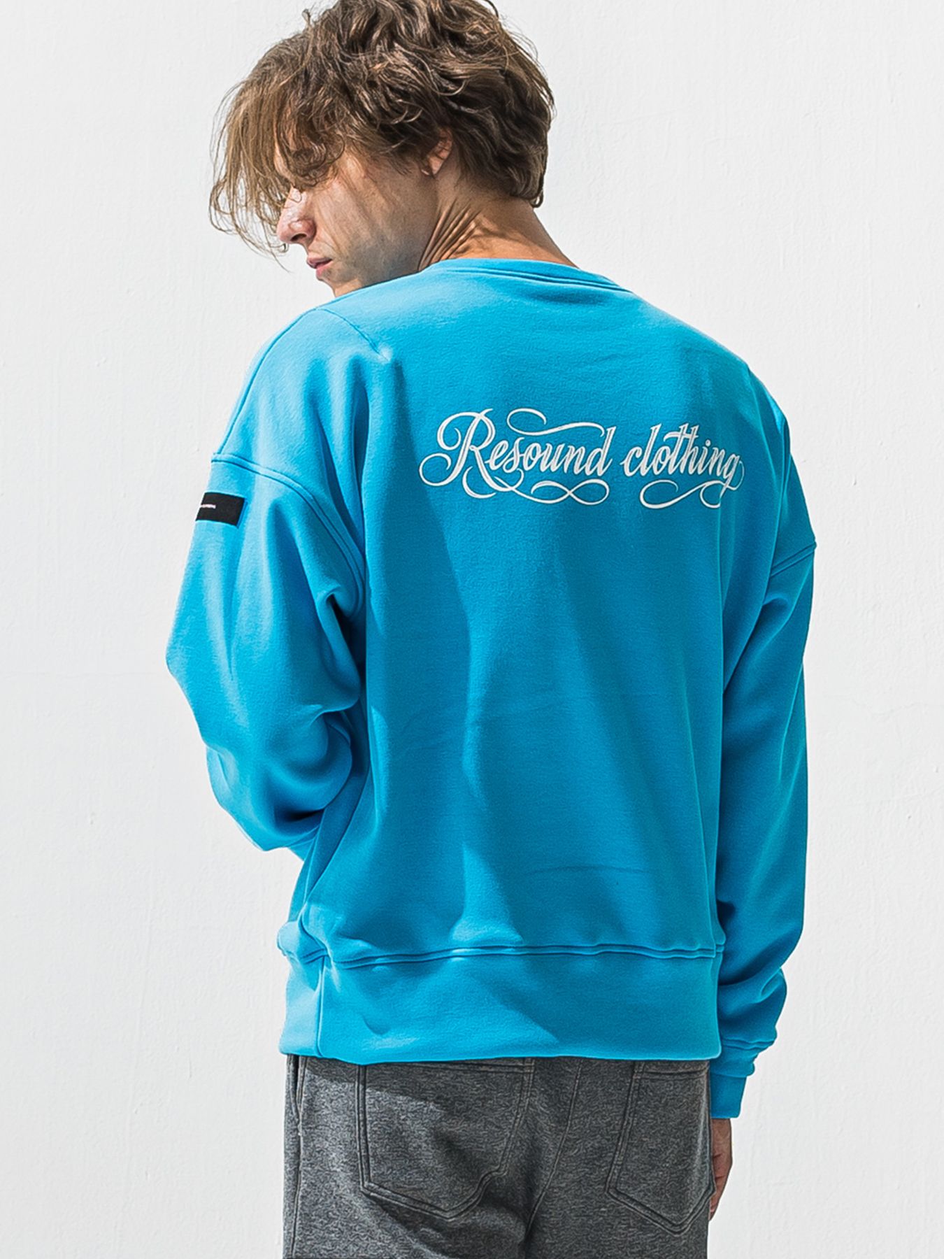 【予約品 9月6日(日) 締切】PIN ST RC VELOURS FLEECE DROP TRAINER / ピンストライプロゴ 裏起毛 ルーズトレーナー / ブルー