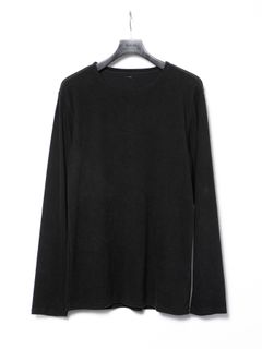Acrylic Rayon Nylon Stretch Ponte Fabric L/S Crew Neck T-shirt / アクリル レーヨン ナイロン ストレッチ ポンチ L/S クルーネック Tシャツ / ブラック
