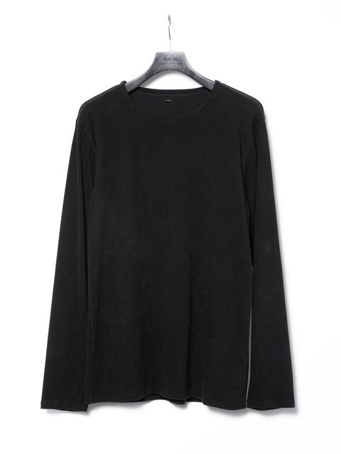 Acrylic Rayon Nylon Stretch Ponte Fabric L/S Crew Neck T-shirt / アクリル レーヨン ナイロン ストレッチ ポンチ L/S クルーネック Tシャツ / ブラック